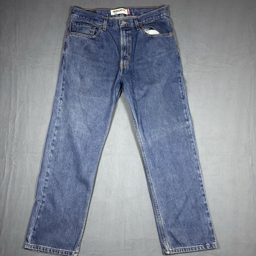 Levis 505 Jeans Mens 34x30 Blue Denim Regular Fit Straight Wash Red Tab Stretch